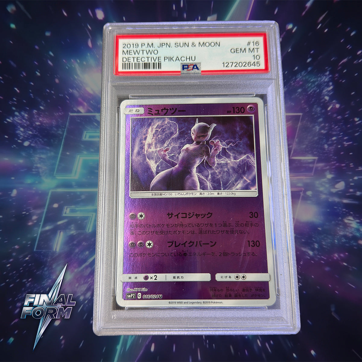 2019 POKEMON SUN & MOON DETECTIVE PIKACHU #12 MEWTWO HOLO PSA 10