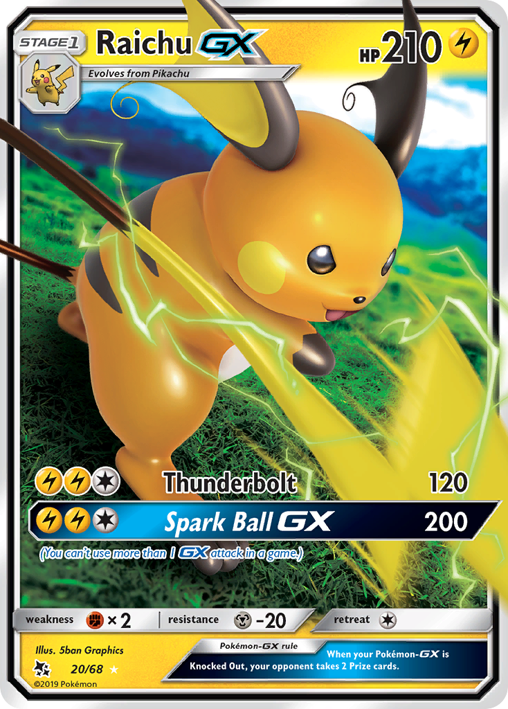 Raichu-GX - Hidden Fates (Rare Holo GX) [HIF-20] English / Near Mint / Normal